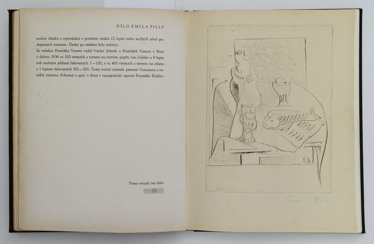 Zátiší s lampou a rybou - originální grafický list vevázaný do bibliofilie č. 54 - 1